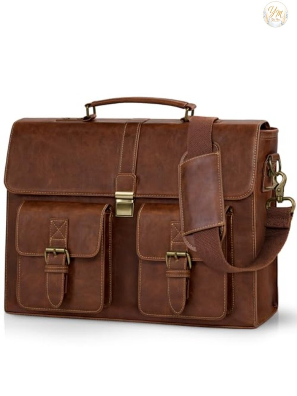 Vintage PU Leather Messenger Bag for Men Laptop Briefcase Waterproof Work Travel